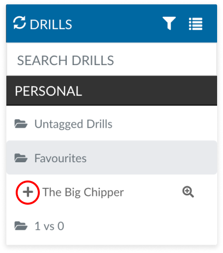 Click plus icon to add sports practice drill to the practice plan